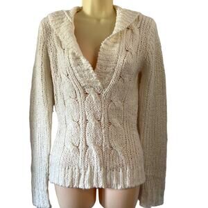 52 Weekends Size M White Pullover Hooded Sweater Acrylic Long Sleeves
